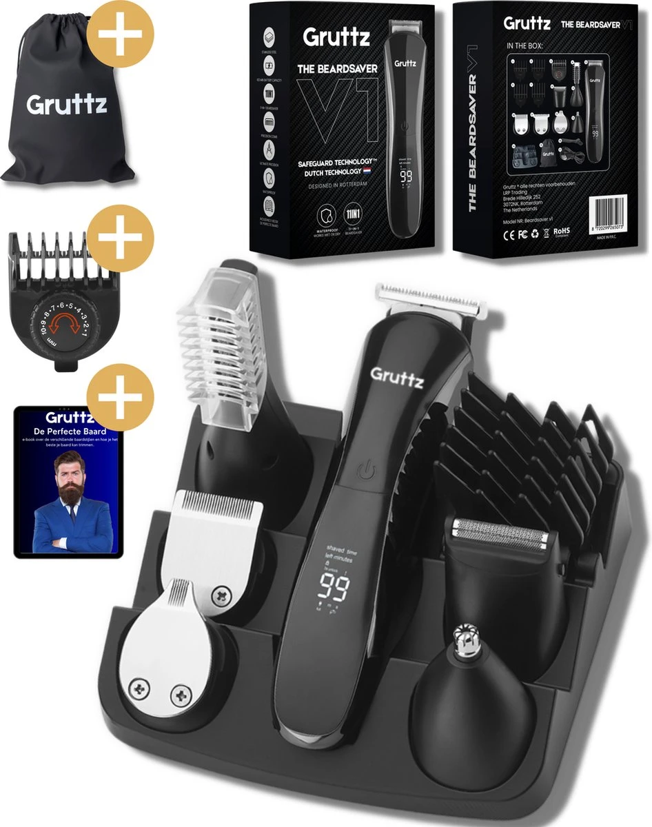 Gruttz - 11 In 1 Baardtrimmer Voor Mannen - Inclusief Reistas - Trimmer Baard Neus Oor En Lichaam - Bodygroomer Mannen 3 Gruttz - 11 In 1 Baardtrimmer Voor Mannen - Inclusief Reistas - Trimmer Baard Neus Oor En Lichaam - Bodygroomer Mannen