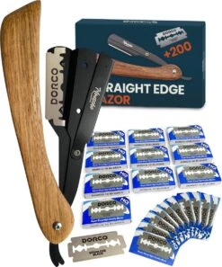 Mousche Barbiersmes Met 200 Scheermesjes - Klassiek Open Scheermes - Barber Mes - Shavette - Straight Razor - Klapmes - Nekmes - Kappersmes